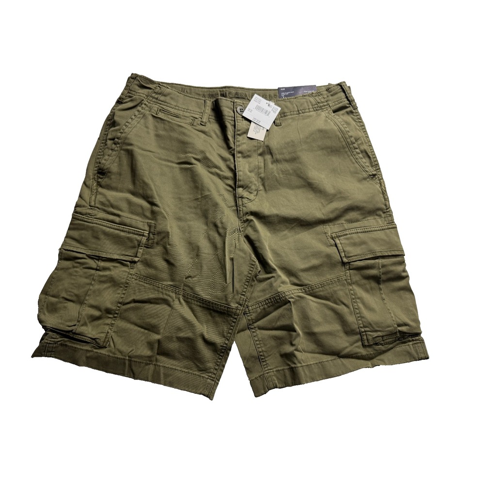 American Eagle Lived-In Cargo Shorts Mens 33 Olive Green Flex At The Knee NWT